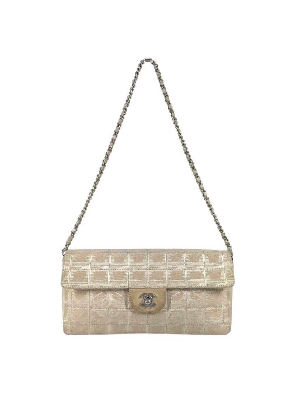 Chanel Shoulder Bag CC Logo Nylon Beige
